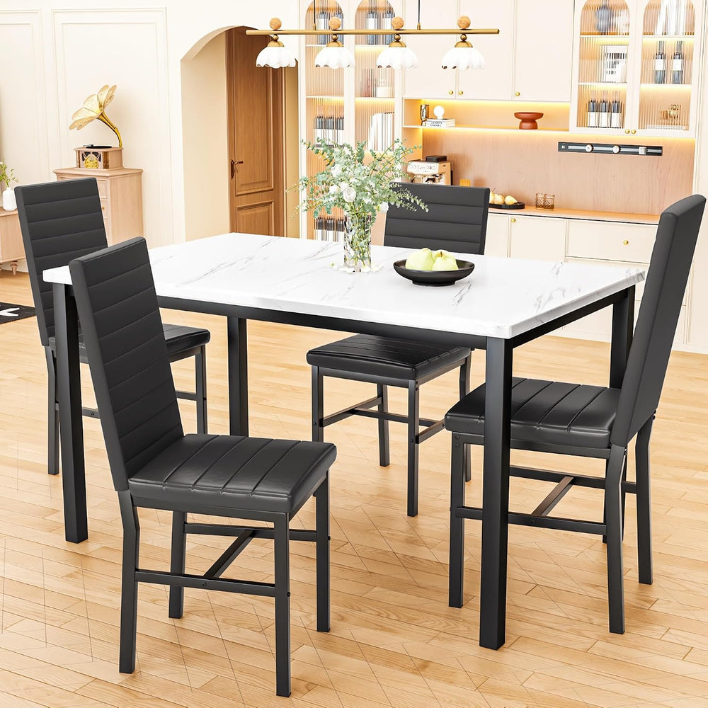 Recaceik 5-Piece Small Dining Table Set for 4, Modern Faux Marble Kitchen Tab...