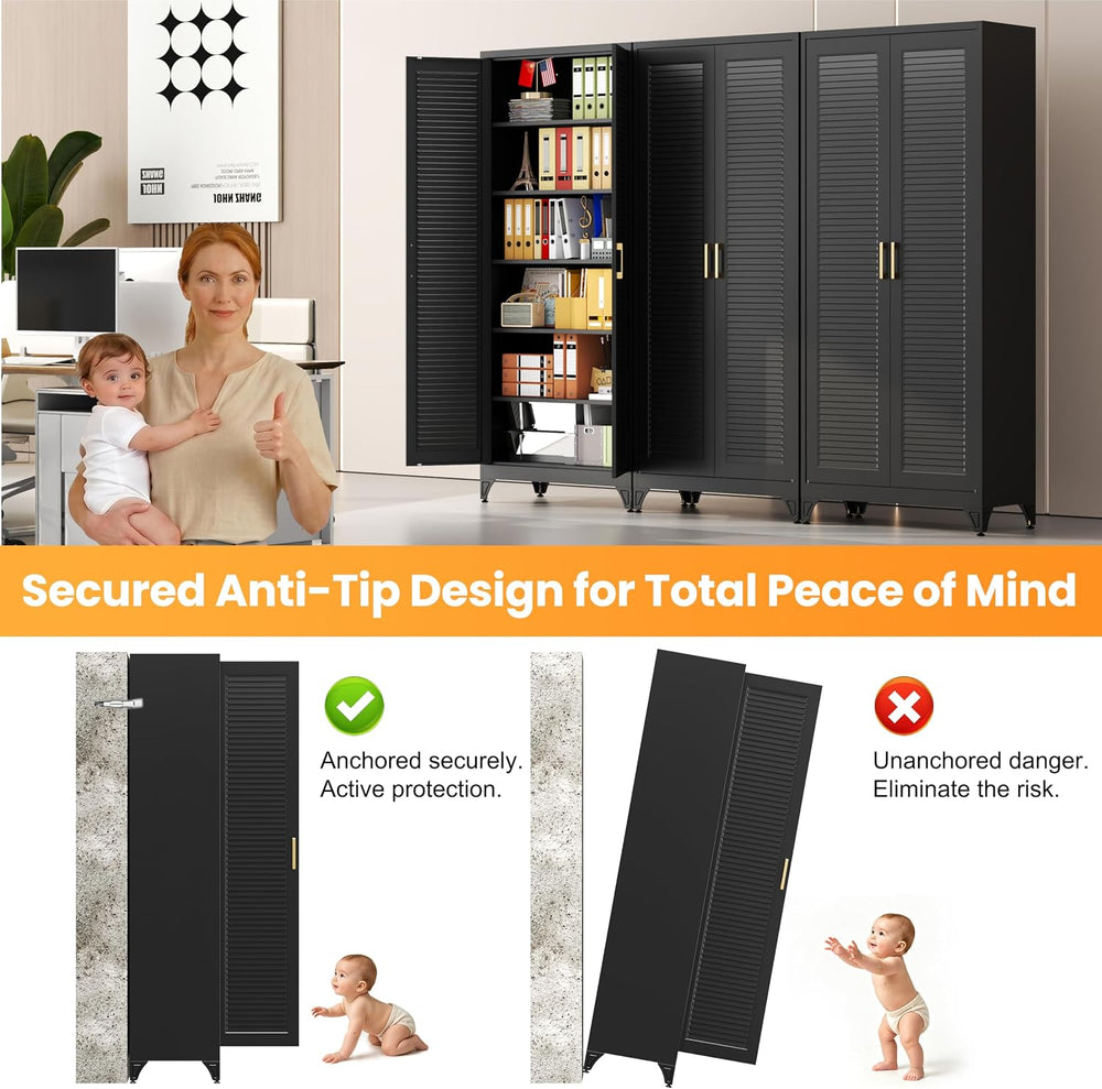 75" Metal Pantry Cabinet,Kitchen Storage Cabinet with Shelves | Louvered...