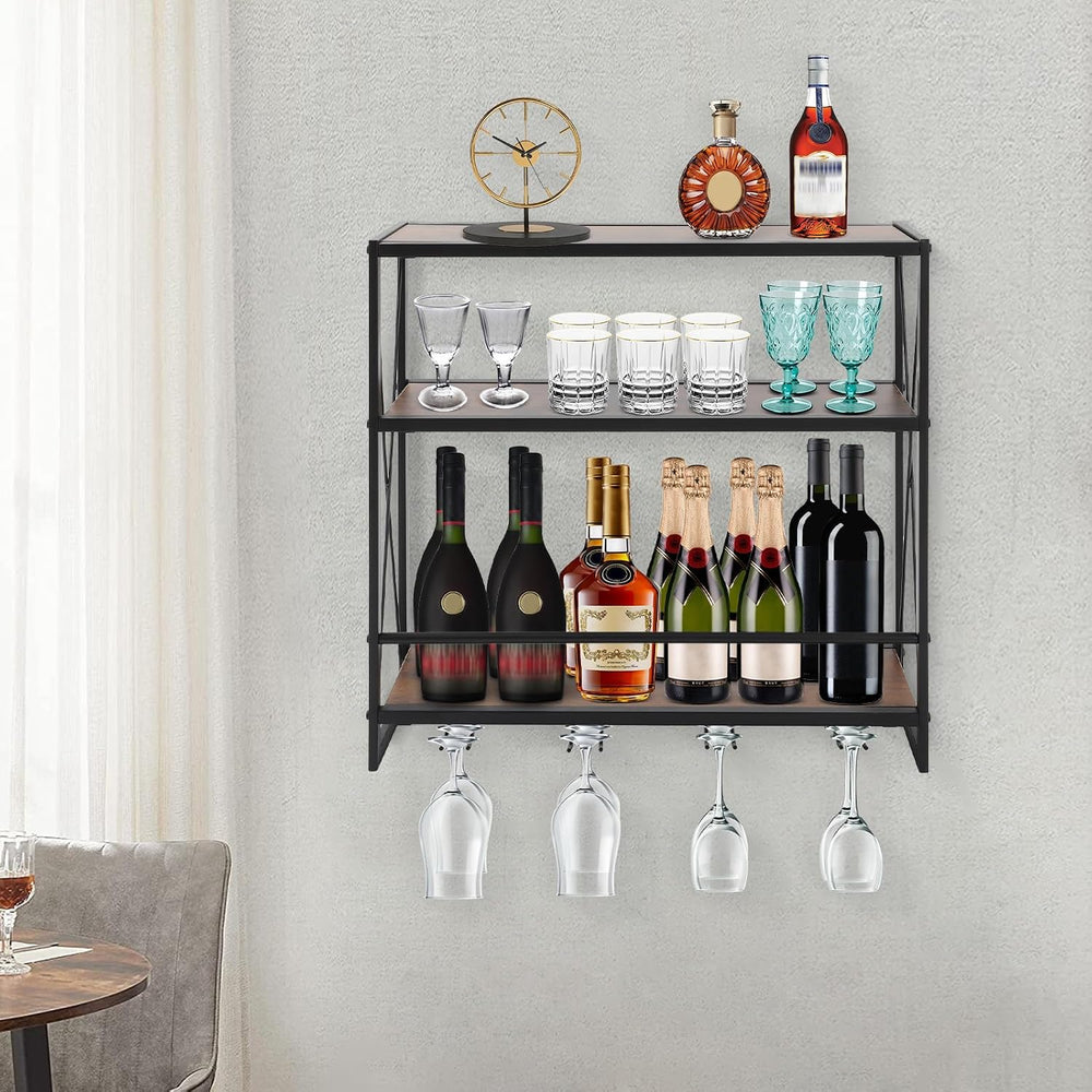 Gdrasuya10 Wall Mounted Wine Rack with Glass Holder Storage, Wine Bottle Disp...