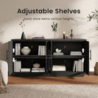 Fatmok 59" Buffet Cabinet with Arched Doors, Sideboard Storage Cabinet with Adjustable Shelves for Kitchen, Living Room, Black Grey