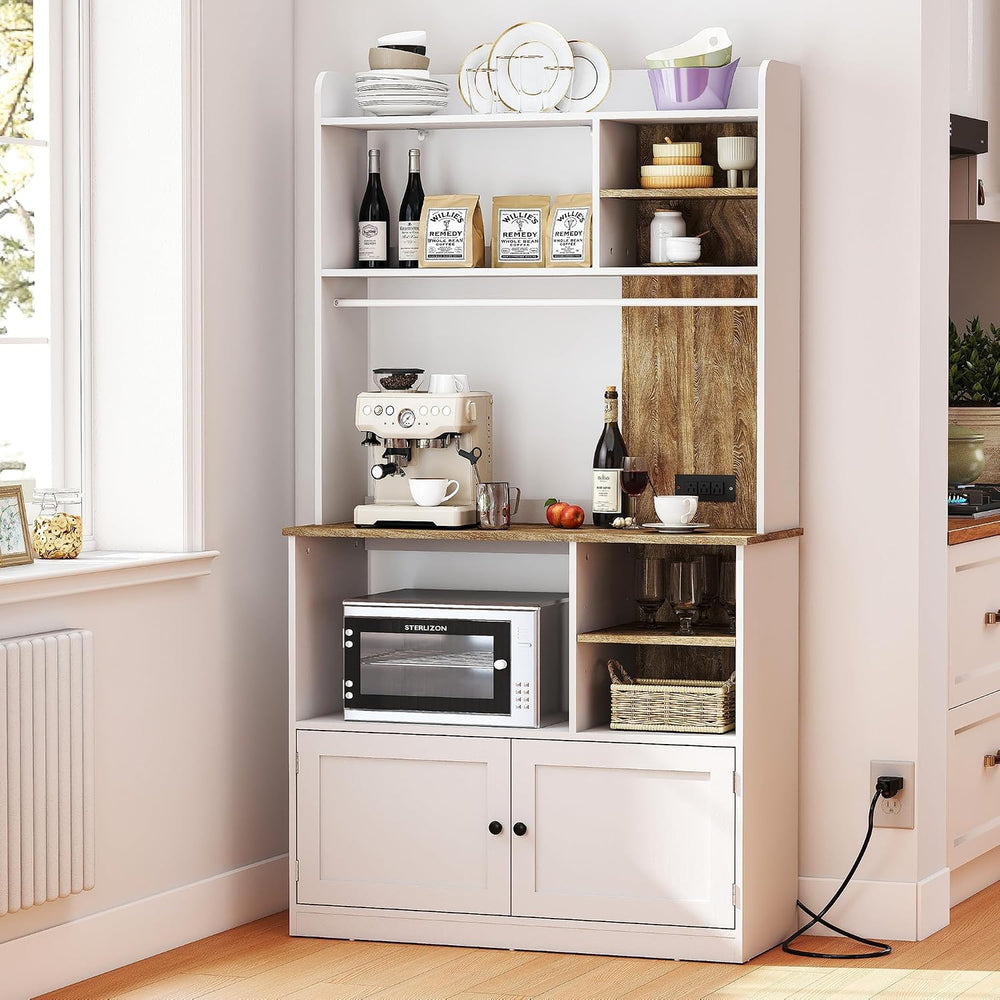 71" Kitchen Pantry Storage Cabinet, Microwave Stand with Storage & B...