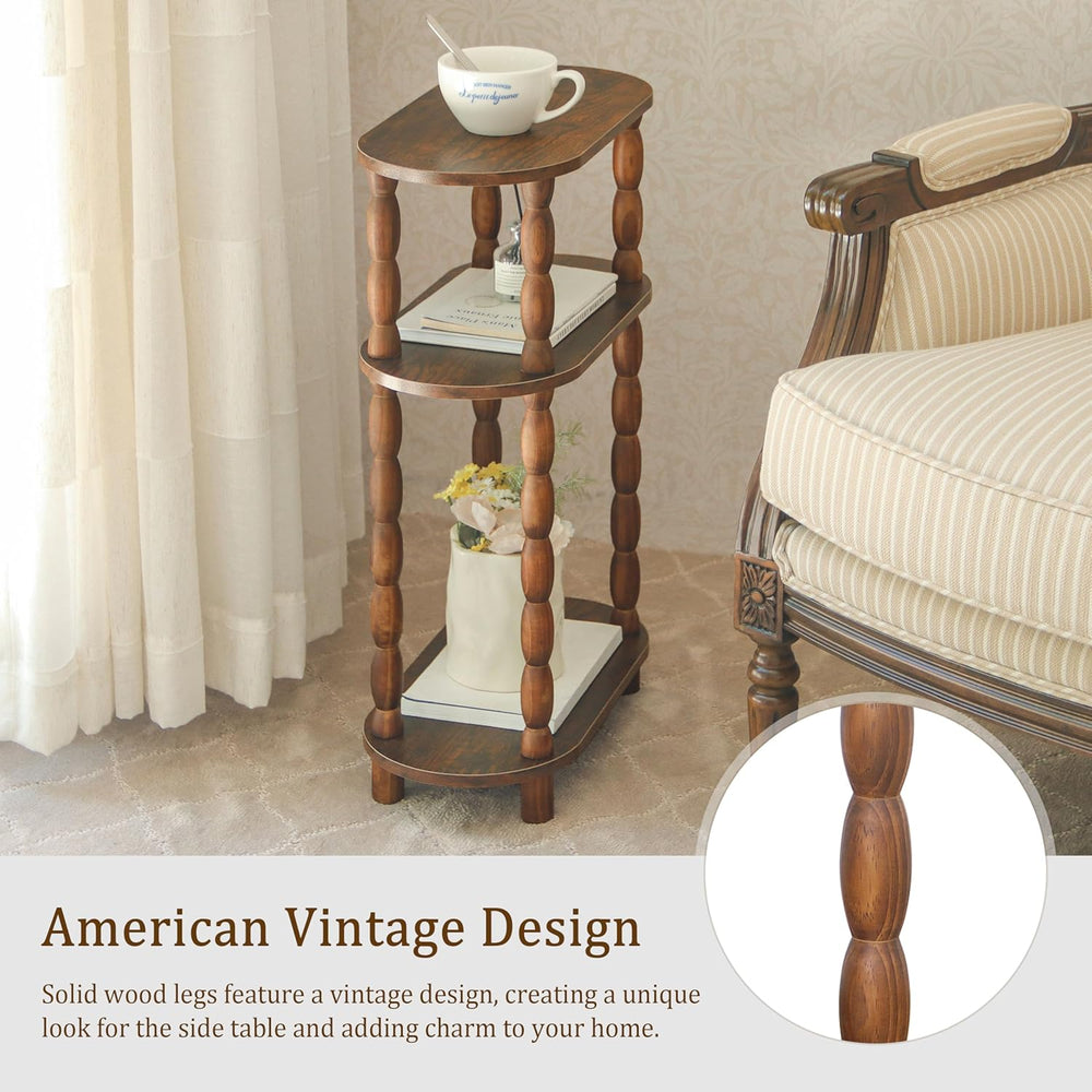 MaxSmeo Small Narrow Side Table, 3-Tier Narrow End Table with Storage, Skinny...