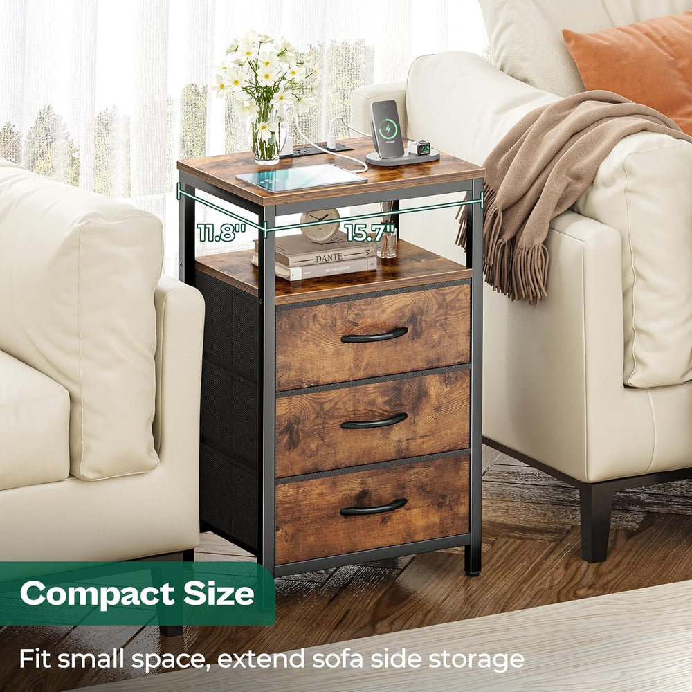 Huuger Nightstand with Charging Station, 27.6 Inch Bedside Table,Side Table