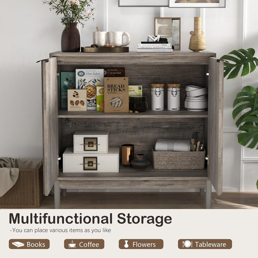 Otterease Fluted Buffet Cabinet with Storage, Small Accent Cabinets, Gray