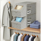 2 Pack Hat Organizer Box for Women & Men, Foldable Storage Box with Clear Lid for Baseball, Cowboy Caps, Stackable Clear Hat Organizer, Store up to 28 Caps, Grey