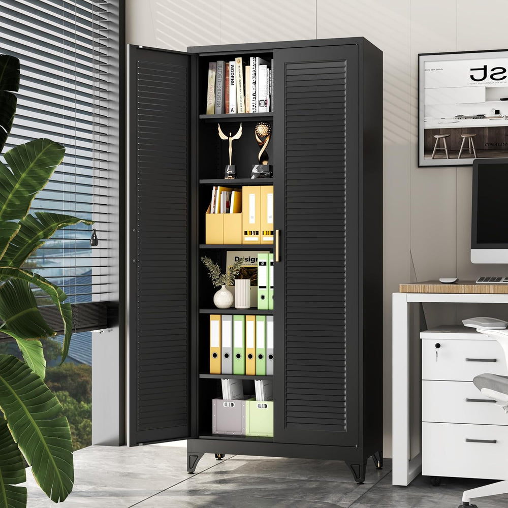 75" Metal Pantry Cabinet,Kitchen Storage Cabinet with Shelves | Louvered...