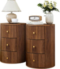 Fully Assembled Round End Table with 3 Storage Drawers, 15.75”Mid Century Side Table for Living Room, 3 Drawers Nightstand for Bedroom, Circle Sofa Bedside Table (Walnut-2 pcs)