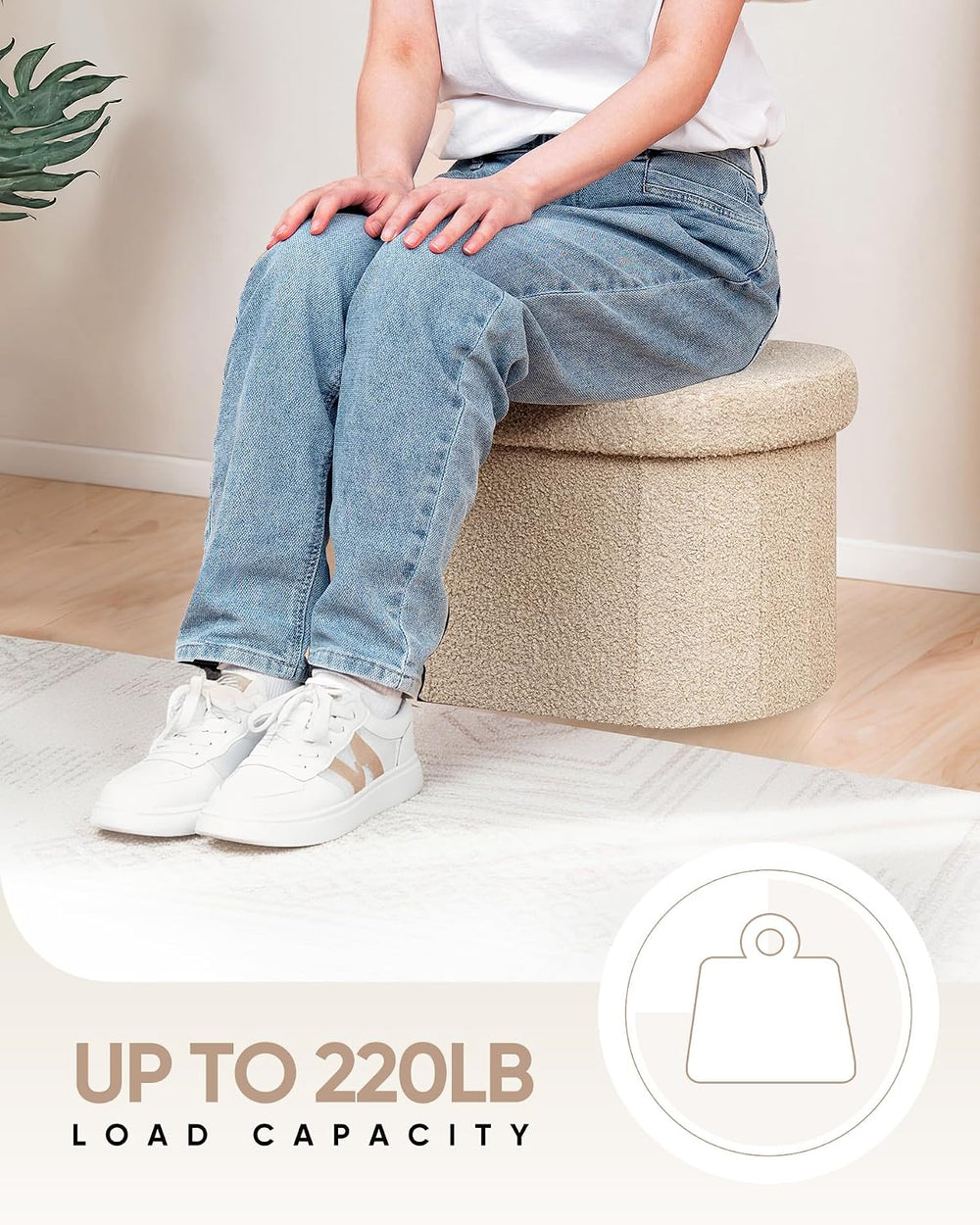 B FSOBEIIALEO Storage Ottoman for Dorm Room, Boucle Folding Storage Ottoman F...