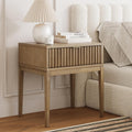 Nathan James Boho Jasper Wood Nightstand with Drawer, Fluted Side Table or End Table with Storage, Light Brown