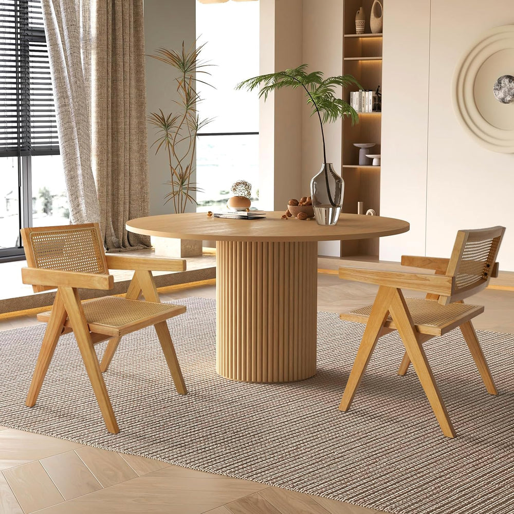 35'' Round Pedestal Dining Table, Solid Wood Base, Modern Fluted Tabl...
