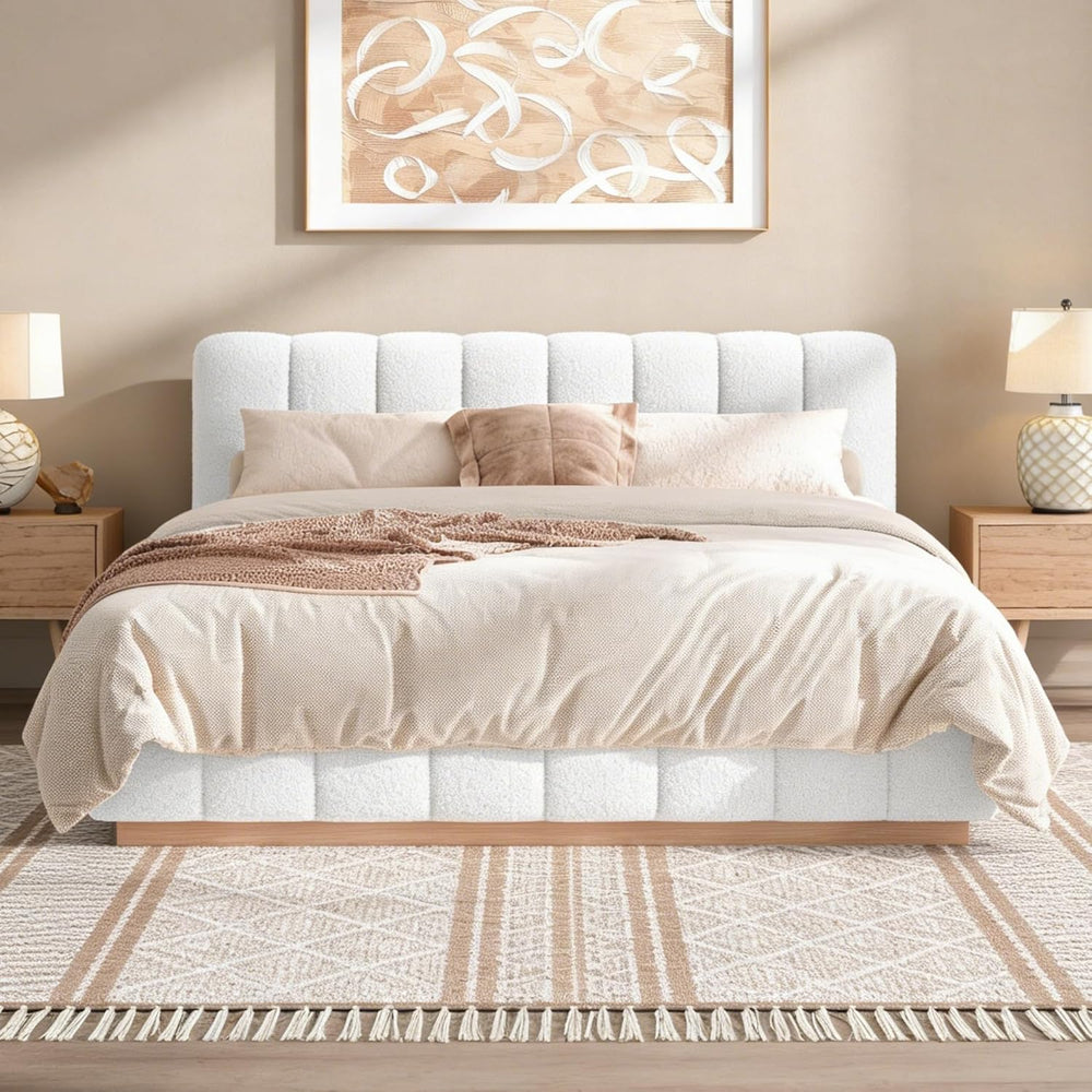 Merax Queen Size Boucle Cloud Platform Bed Frame with Thick Headboard, Modern...