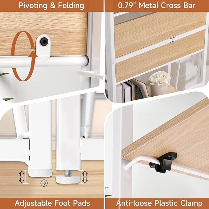 Rengue No-Assembly Folding Bookshelf Storage Shelves 5 Tiers Foldable Vintage Multifunctional Plant Flower Stand Storage Rack Shelves Bookcase for Home Office, White