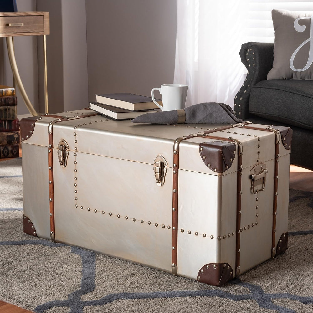 Baxton Studio Bechet Storage Trunk, Silver