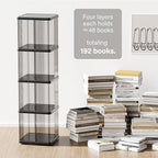 4 Tier Rotating Bookshelf, Small Corner Bookshelf for Small Space, 360 Display Floor Standing Bookcase, Lazy Susan Plastic Narrow Book Organizer Shelf for Bedroom, Living Room, Rectangular