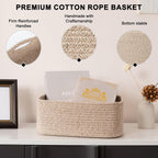 4 Pack Small Storage Shelf Baskets for Organizing, Mini Woven Rope Storage Bins for Towels, Cute Decorative Closet Organizer，Baby Nursery, Gift Empty Baskets -13.78''Lx9.84''Wx5.51''H-Brown
