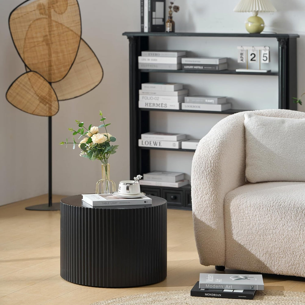Nesting Coffee Table Set of 2, Modern Drum Side End Wave Stripe Round Coffee ...
