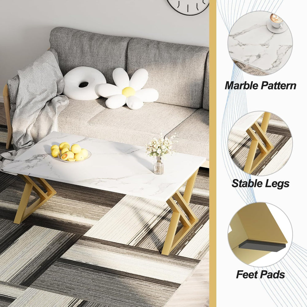 Wolawu Coffee Table Living Room Table White Center Table, Modern Faux Marble ...