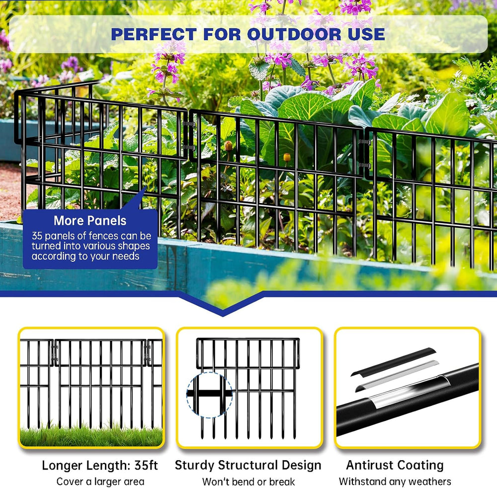 25 Panels Animal Barrier Fence, 27 Ft(L) X 13 in(H) No Dig Garden Edging Bord...