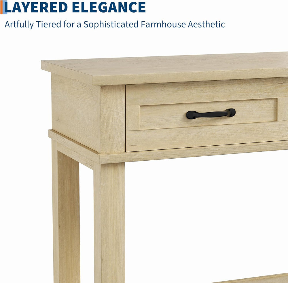GarveeHome Entryway Table, Console Table with 3 Storage Drawers, 3 Tier Farmh...