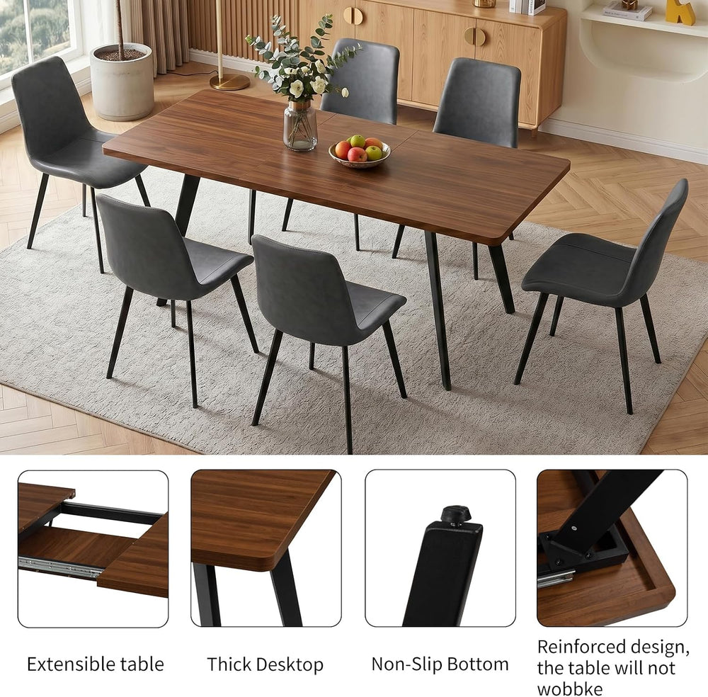 Zerifevni 70.87" Large Extendable Dining Kitchen Table with 6 Chairs | C...