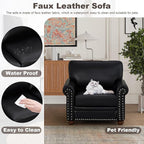 Faux Leather Accent Chair,35" W Upholstered Mid Century Modern Armchair with Rivet Rolled Arm,Deep Seat Comfy Single Sofa Chair for Living Room,Bedroom,Apartment,Office(Black)