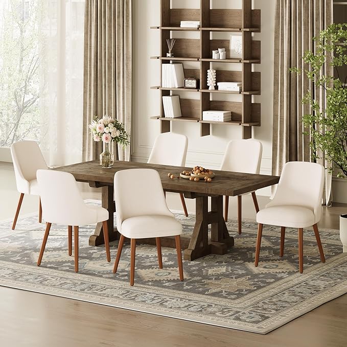 Dining Chairs Set of 6, Upholstered Dining Room Chair with Wood Legs, High-Back Padded Kitchen Chairs for Dining Room/Restaurant/Cafe, Beige
