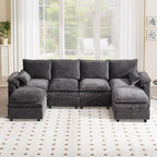 130" U Shaped Modular Sectional Sofa, Couch with Ottoman Storage, Chenille Cloud Couch with Plush Deep Seating for Living Room, Bedroom (Grey, 9 Seat)
