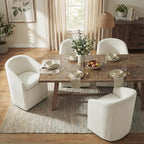 Upholstered Dining Chairs with Casters, Washable Cover Modern Dining Room Chairs with Barrel Backrest & Armrest, Vanity Chair with Wheels for Kitchen, Living Room, Bedroom, Linen Fabric, 1PCS