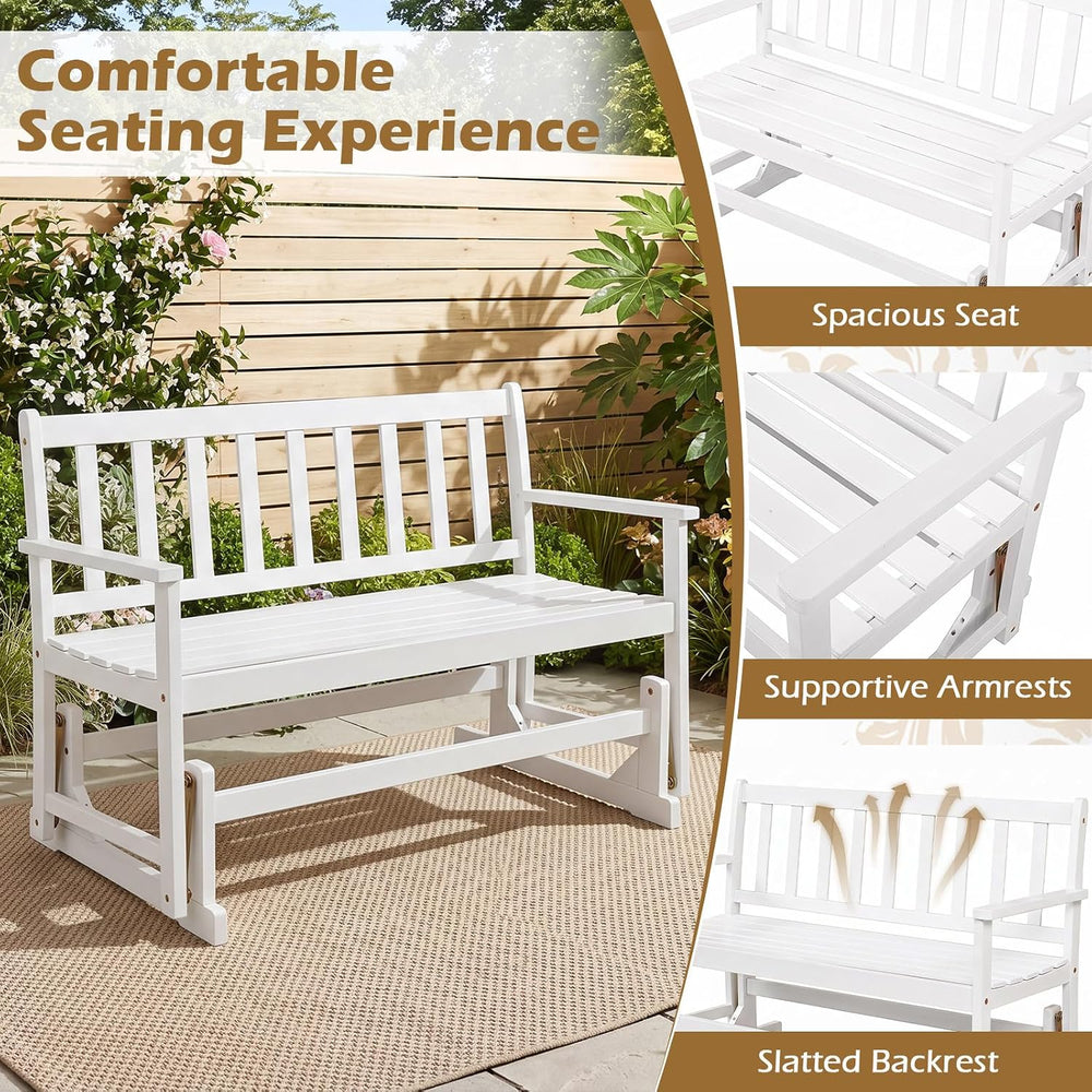 Tangkula 2-Person Patio Acacia Wood Glider Chair, 800 LBS | Armrests, Slatted...