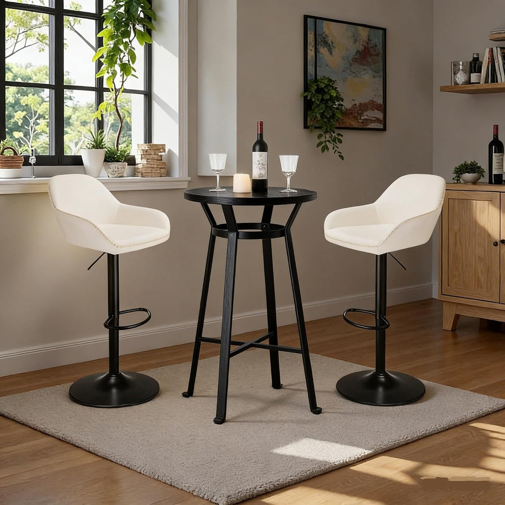 Glitzhome Bar Table and Chairs Set, Round Black Steel Pub Table with Soild El...