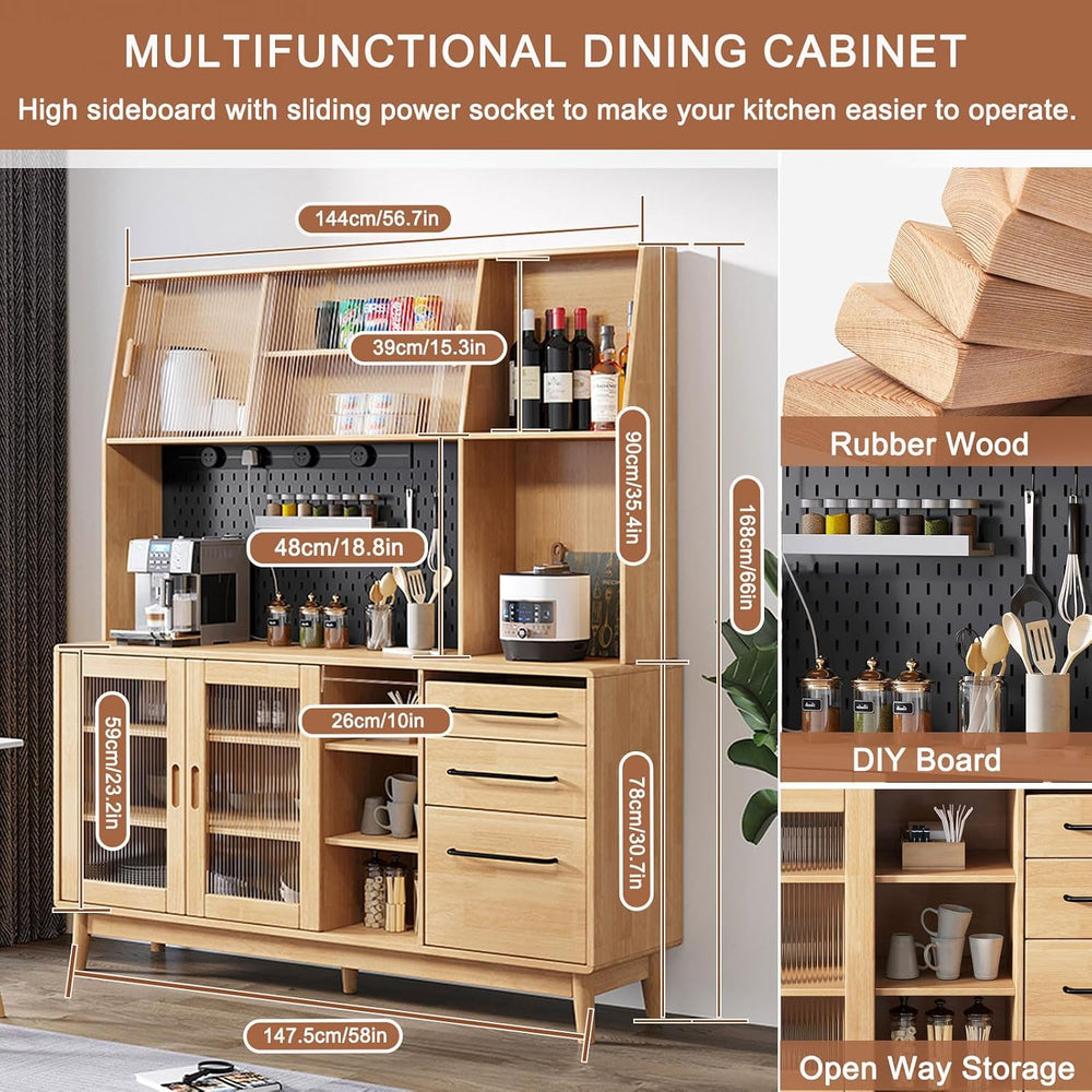 Pantry Storage Cabinet with Microwave Stand, Sliding Charging Station, Drawer...