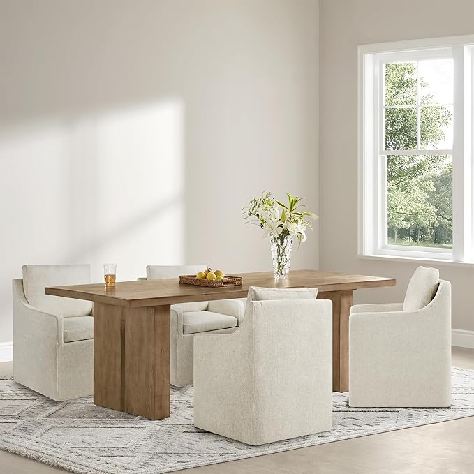 Upholstered Dining Chairs Set of 2, Modern Dining Room Chairs with Casters & Washable Cover, Rolling Accent Chair with Hidden Storage for Kitchen, Farmhouse, Living Room, Beige, 2 Box