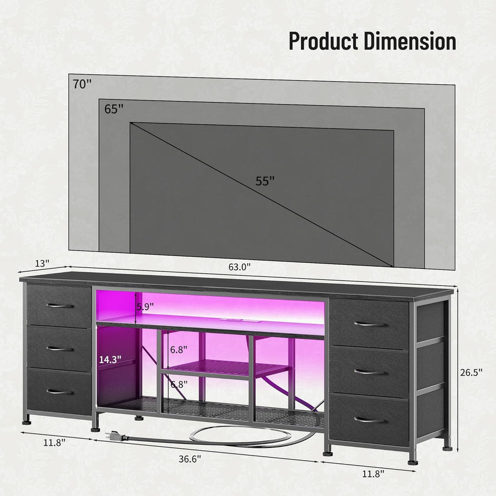 Furologee LED TV Stand for 65, 70 Inch TV, 63 Inch Entertainment Center with ...