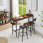 Bar Table Set with Wine Bottle Storage Rack. Rustic Brown,47.24'' L x 15.75'' W x 35.43'' H, One Size