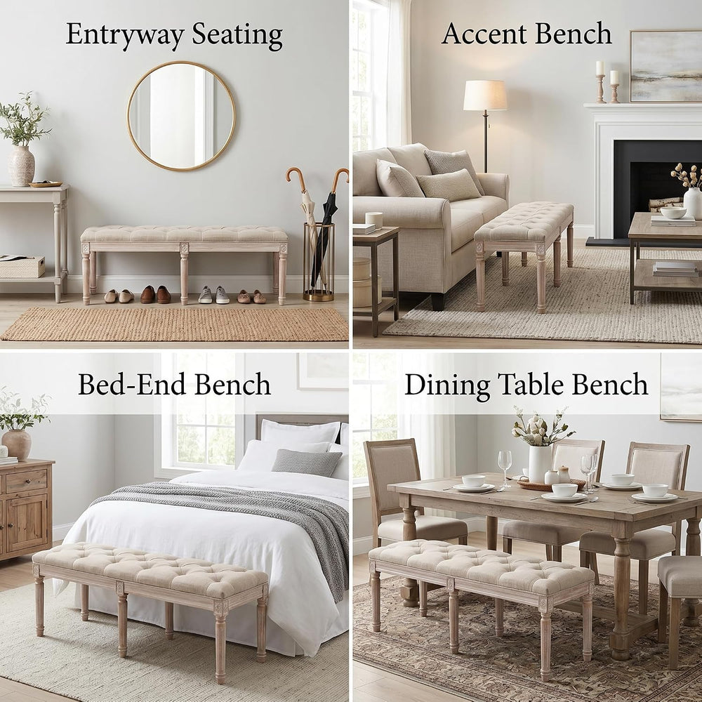 chairus Fabric Upholstered Dining Bench - Classic Entryway Ottoman Bench Bedr...