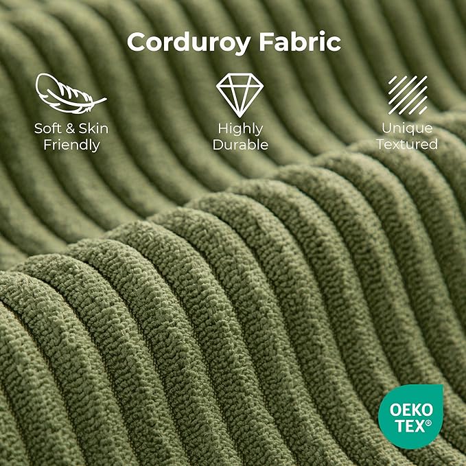 LIKIMIO 71.6" Oversized Chaise Lounge Chair Indoor with Cup Holders & Storage - Corduroy Sofa Bed for Living Room, Reading Nook, or Bedroom, No Assembly Cloud Couch (Green)