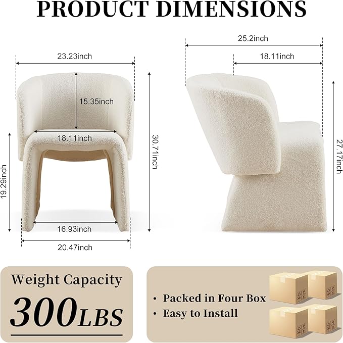 NORDICANA Barrel Dining Room Chairs with Arms, Faux Fur Accent Chairs Set of 4, for Kitchen, Living Room, Upholstered Armchairs, Off-White