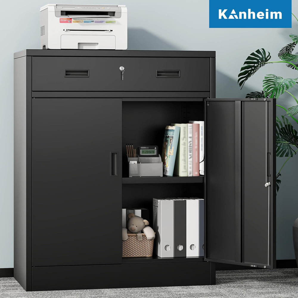 Metal Storage Cabinet, 36" Locking Steel Cabinet with 1 Drawers and 1 Ad...