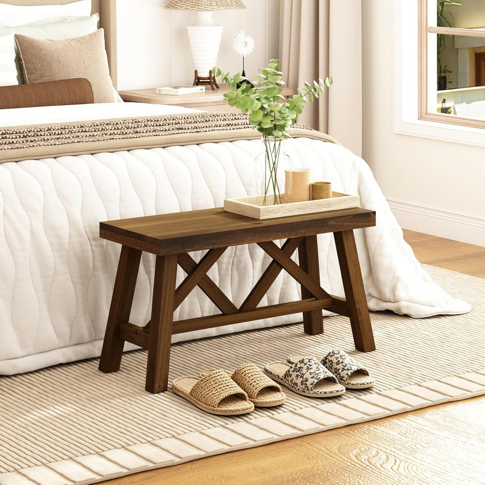 Wnutrees 30" Farmhouse Wood Bench, Rustic Solid Wood Entryway Bench Seat...