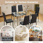 Karl home Black PU Dining Chair Set of 6, Leather Dining Chairs with Curved Back & Foot Cap Protection for Dining Kitchen Living Room, Black Round Legs, 300lbs Capacity