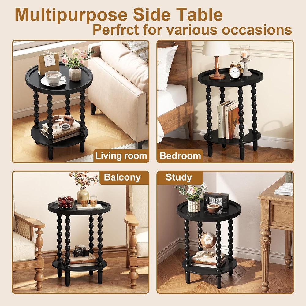 2 Tier Round Side Table with Storage Shelf,Accent Tray End Table with Modern ...
