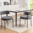 Boucle Dining Chairs Set of 2, Mid Century Modern Dining Room Chairs with Metal Legs, Upholstered Kitchen Chairs for Dining Room, Kitchen (Grey)