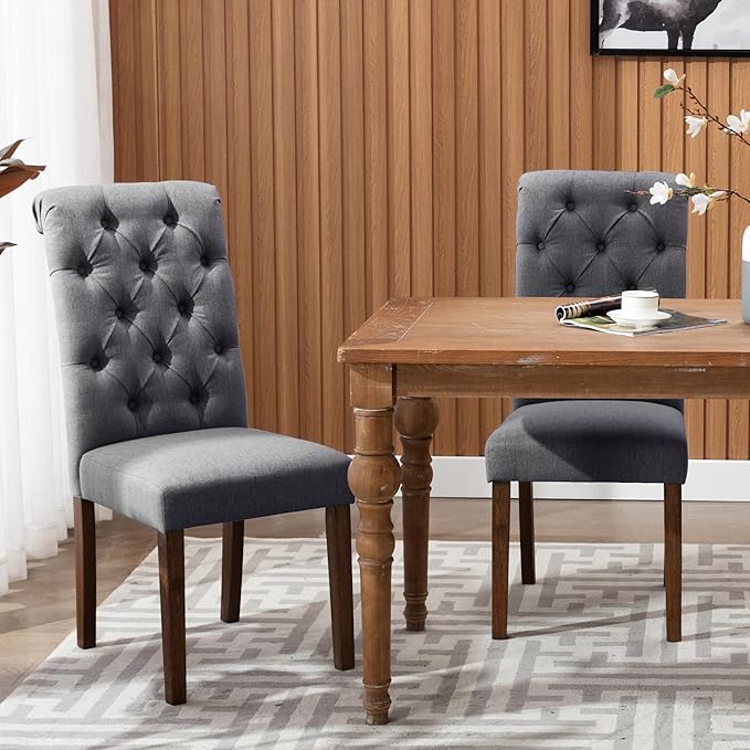 COLAMY Button Tufted Dining Chairs Set of 4, Parsons Upholstered Fabric Dinin...