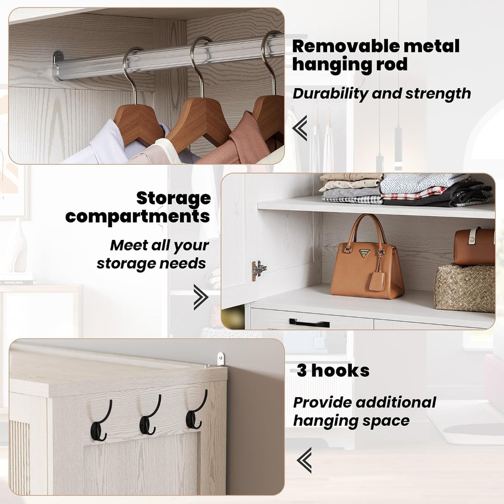 ANCTOR 71" Wooden Armoire Wardrobe Closet with 2 Drawers & Hanging R...