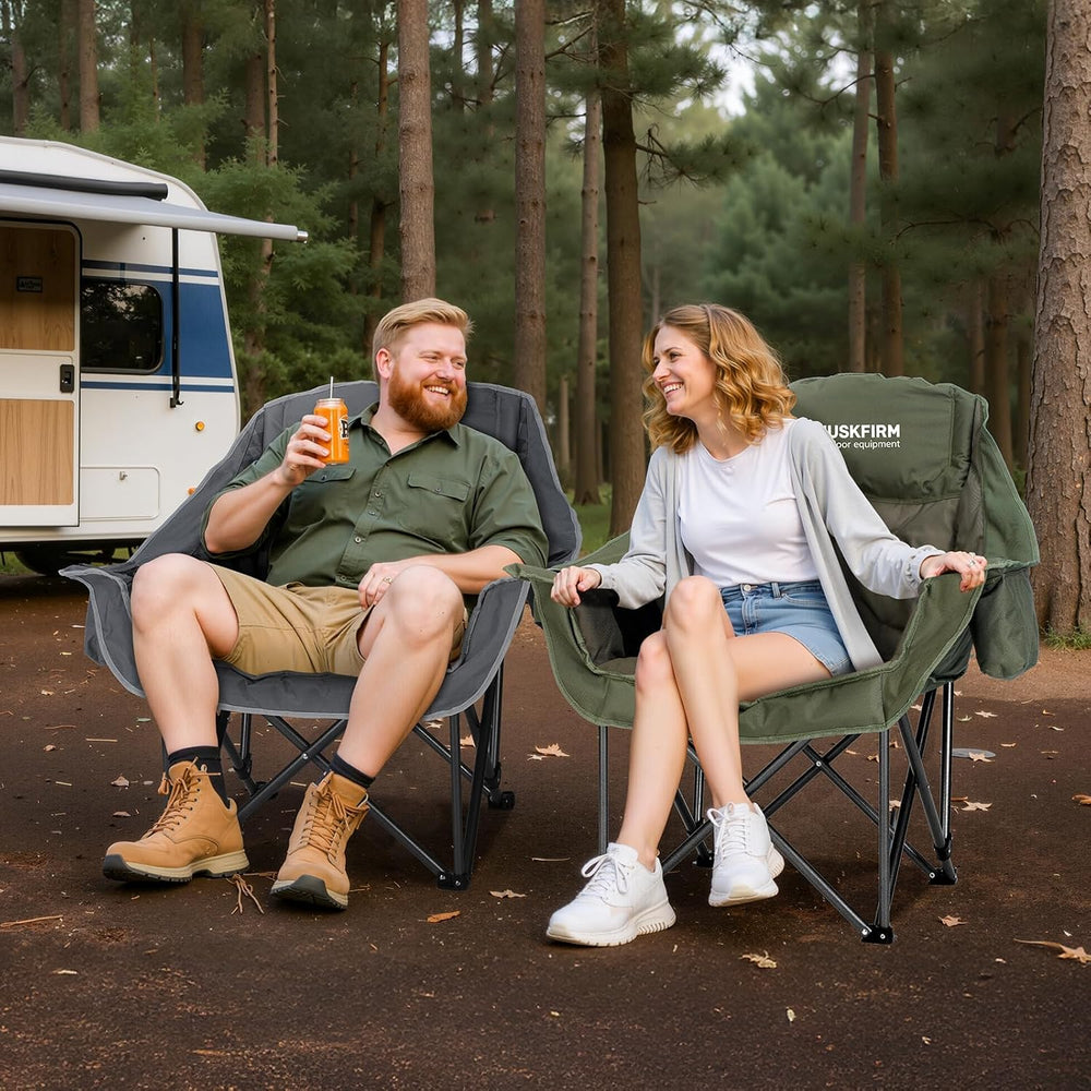 Oversized 2 Pack Camping Chairs, Padded Camping Chair Support 450LBS, Grey