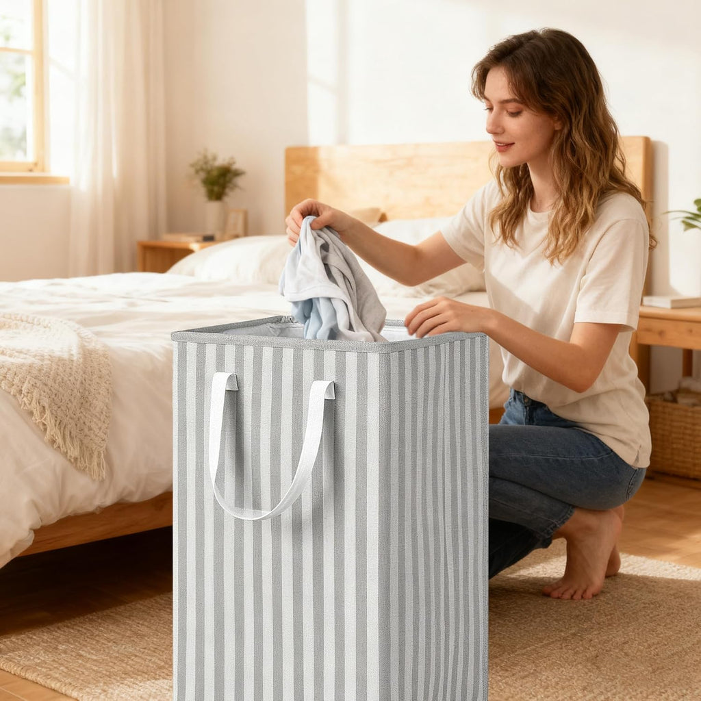 3 Pack Laundry Hamper Collapsible 75L Large Waterproof Cotton Linen Clothes Hamper with Handles Freestanding for Home Dorm Bathroom Bedroom Campin