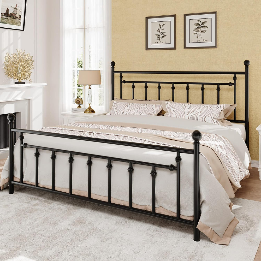 SHA CERLIN 14" King Size Metal Platform Bed Frame/Victorian Headboard an...