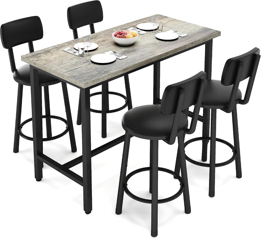 5 Piece Bar Table and Chairs Set for 4, Counter Height Rectangular Pub Dining...