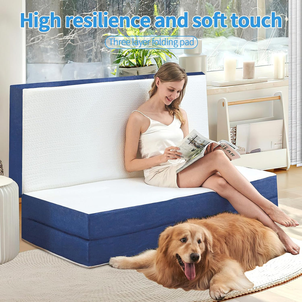 CYMULA Folding Mattress Queen Size, Memory Foam 6 inch Tri Portable Trifold Mattress Futon Topper Queen with Breathable & Washable Cover, Murphy Bed Guest Bed,58"x75"x6"