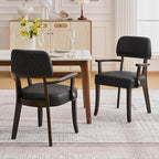 PU Leather Dining Chairs with Arms Set of 4, Upholstered Dining Room Chairs with Hardwood Legs & Open Curved Backrest,Modern Accent Kitchen Chairs 350 LBS Capacity, Black
